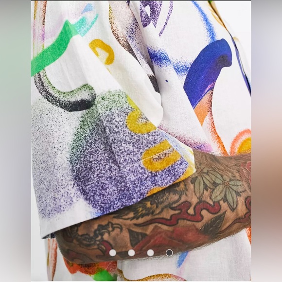 ASOS Design Men’s Short Sleeve Button Down Shirt Size M Boxy Cut 90s/80s Style - Picture 6 of 11